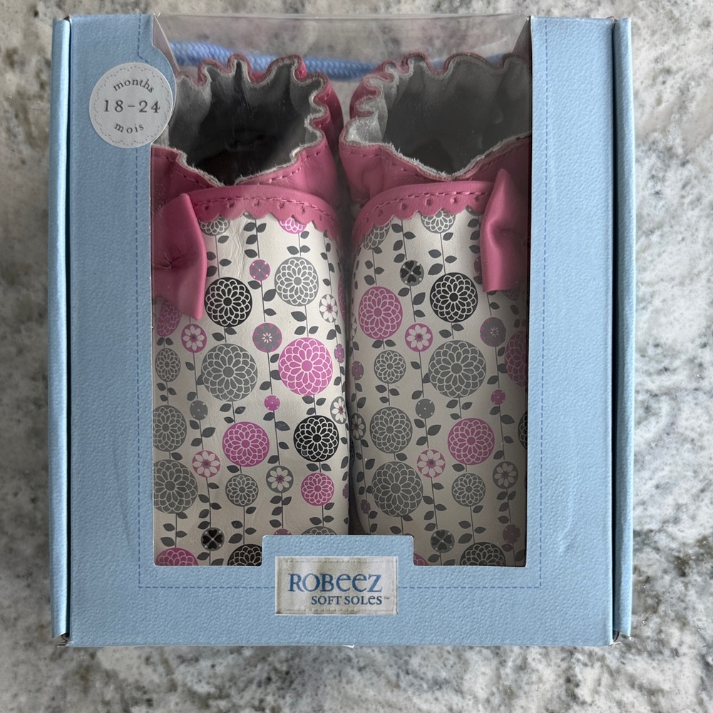 Robeez Pink and Gray Floral Baby Booties